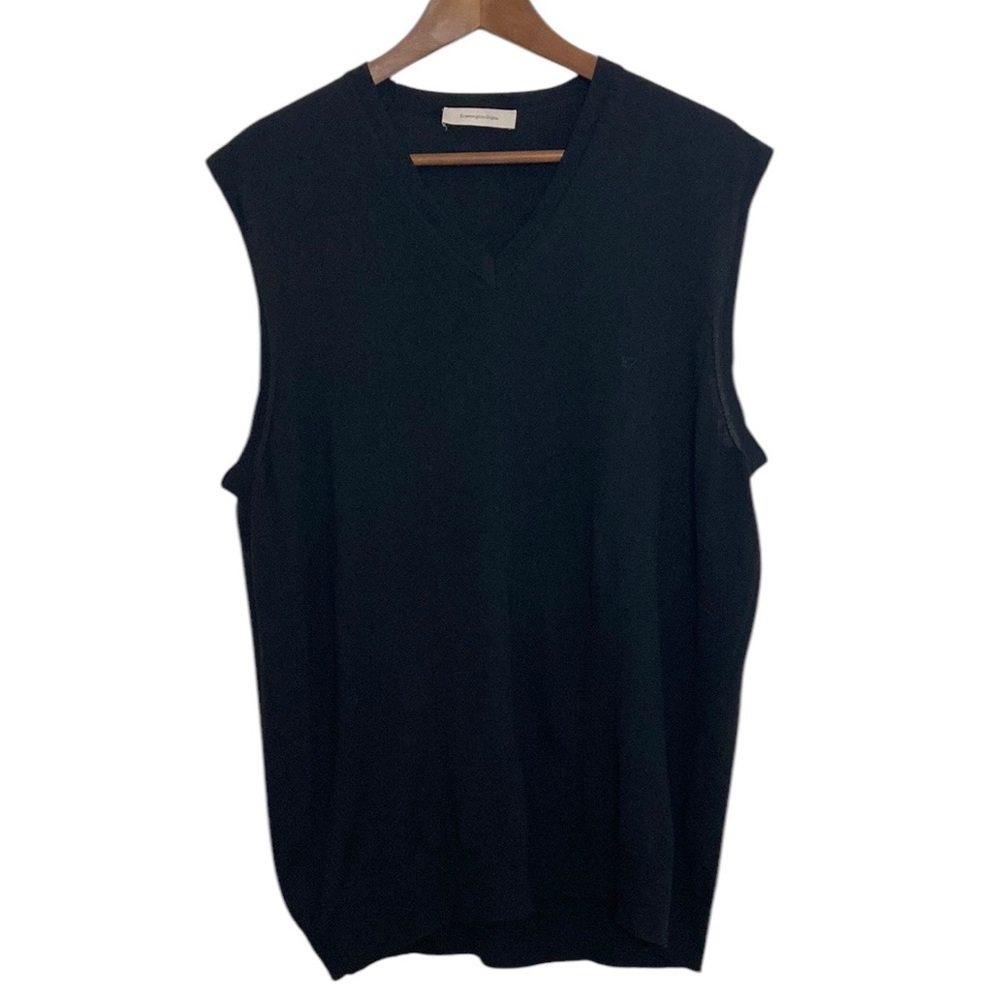 Ermenegildo Zegna Sweater Vest Mens XXL Black Wool Super Fine Knit Sleeveless